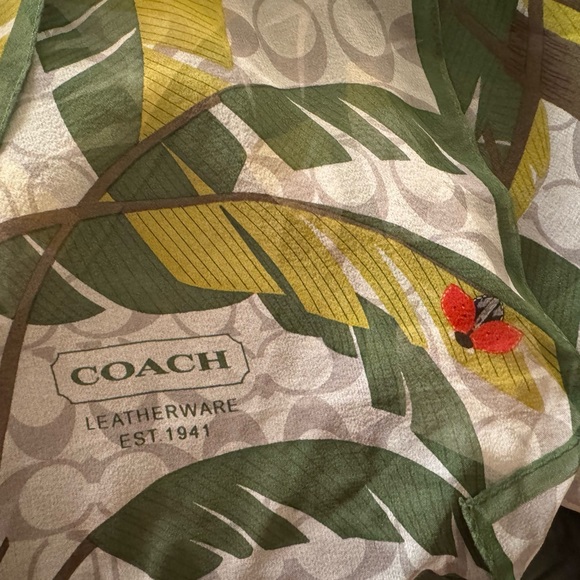 Coach Green and Yellow Leaf and Ladybug Pattern Silk Scarf - Picture 1 of 4